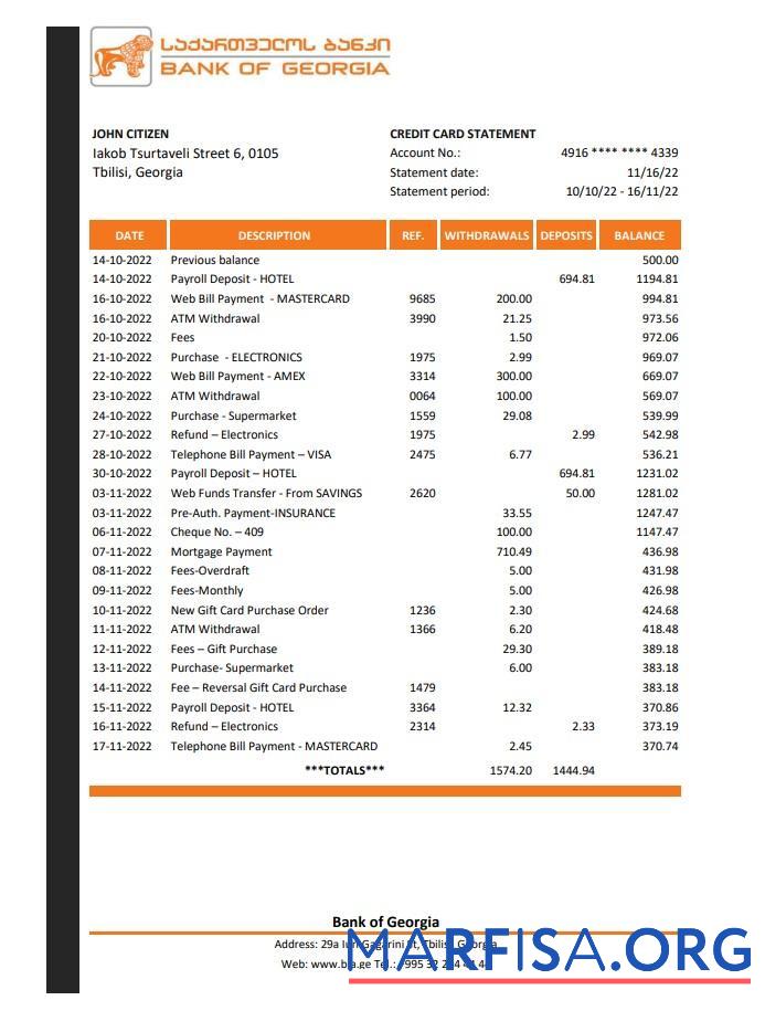Realistic Georgia Bank of Georgia statement excel download for verification